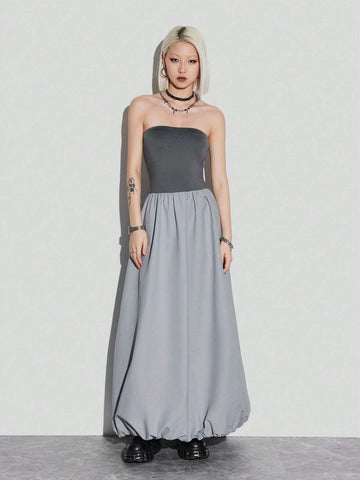 Color-Block Bustier Bud Drape Dress