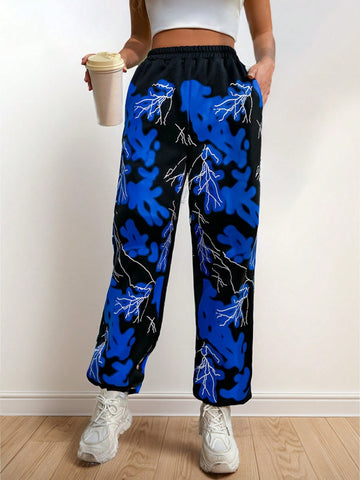 Coolane Color Block Lightning Print Patchwork Jogger Pants