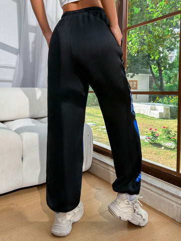 Coolane Color Block Lightning Print Patchwork Jogger Pants