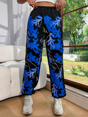 Coolane Color Block Lightning Print Patchwork Jogger Pants