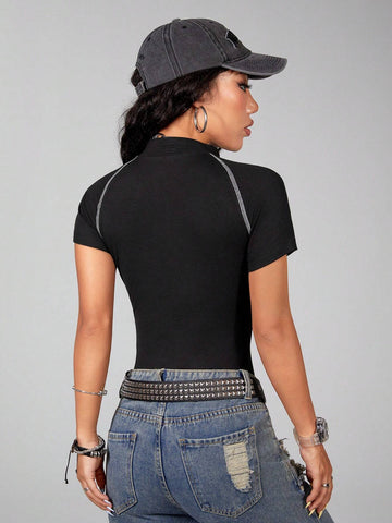 Comfortable And Soft White Motorcycle Style Jumpsuit With Contrast Stitches And Zipper Front, Casual Wear