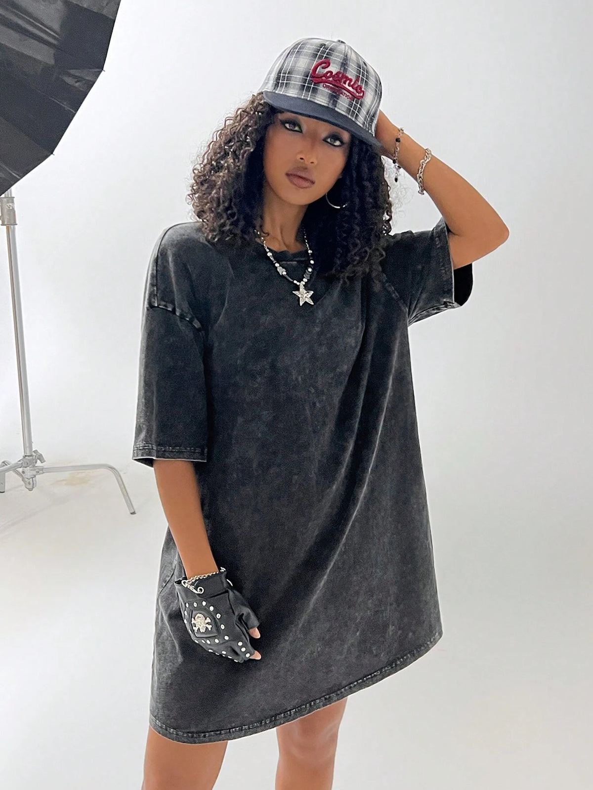 Comfortable Cotton Washed Water Stir Snowflake Craft T-Shirt Dress