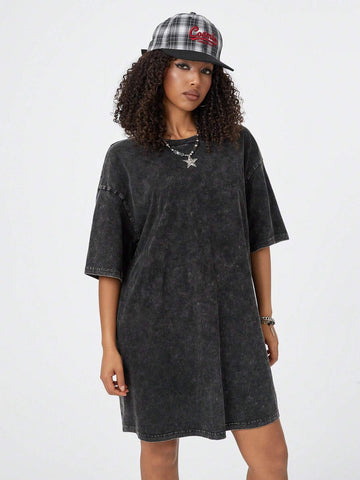 Comfortable Cotton Washed Water Stir Snowflake Craft T-Shirt Dress