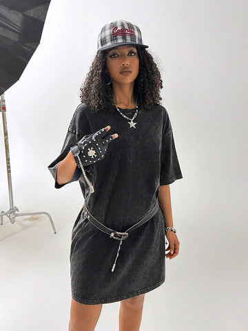 Comfortable Cotton Washed Water Stir Snowflake Craft T-Shirt Dress