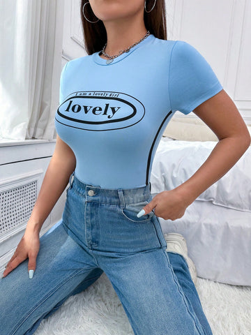 Cool Letter Printed Bodysuit