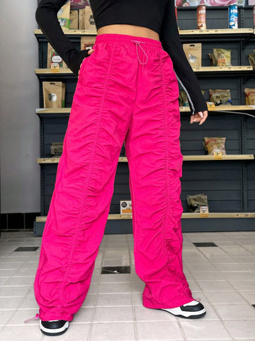 Coolane Drawstring Waist Ruched Parachute Pants