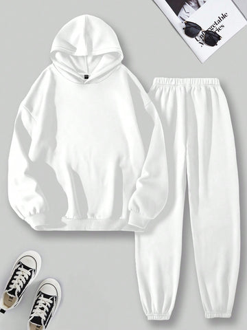 Face Slogan Print Hooded Casual Sweatshirt And Sweatpants Set