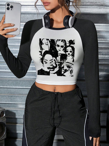 Figure Graphic Raglan Sleeve Crop Tee