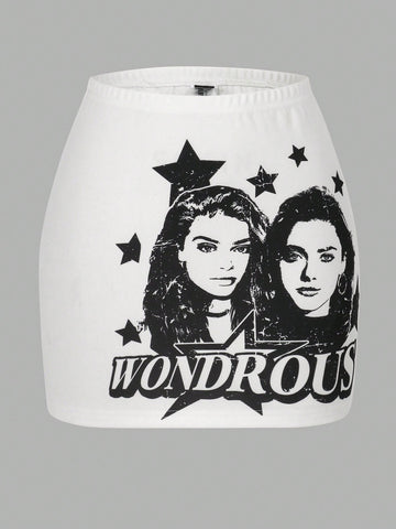 Coolane Figure & Letter Graphic Bodycon Skirt