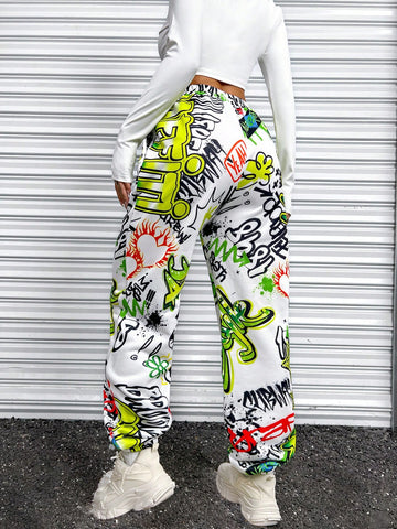 Coolane Graffiti Print Slant Pocket Sweatpants