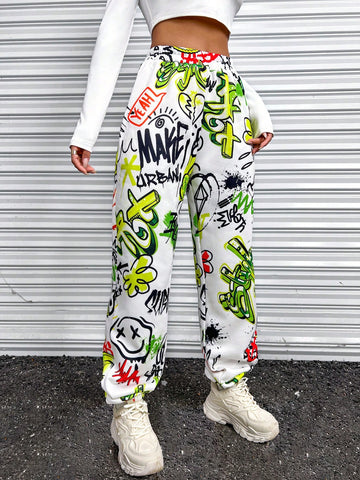 Coolane Graffiti Print Slant Pocket Sweatpants