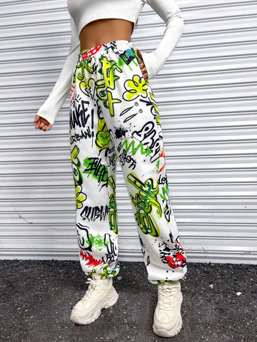 Coolane Graffiti Print Slant Pocket Sweatpants