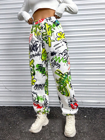 Coolane Graffiti Print Slant Pocket Sweatpants
