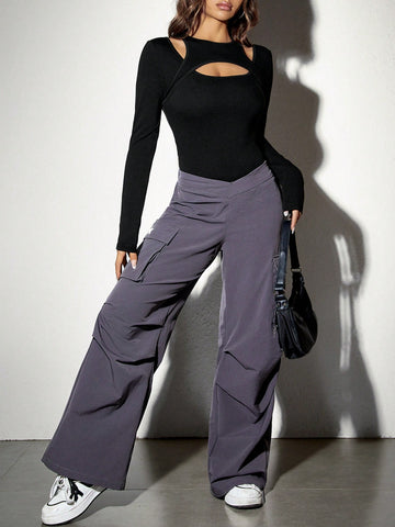 Hollow Out Detail Long Sleeve Bodysuit