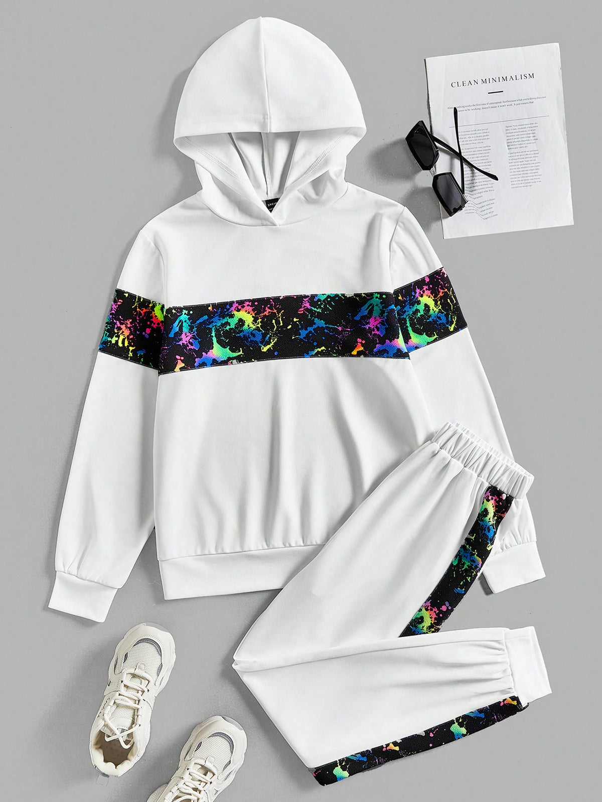 Reflective Brush Stroke Print Hoodie & Sweatpants