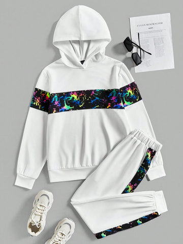 Reflective Brush Stroke Print Hoodie & Sweatpants