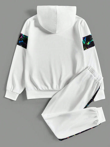 Reflective Brush Stroke Print Hoodie & Sweatpants