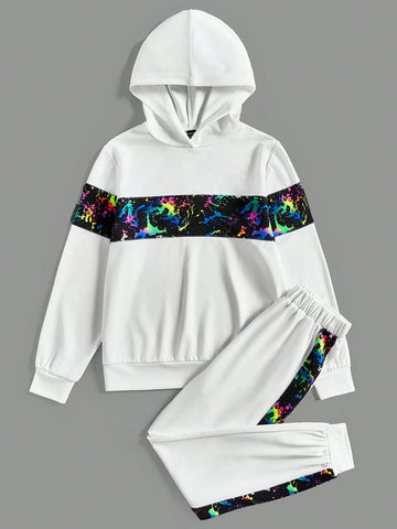 Reflective Brush Stroke Print Hoodie & Sweatpants