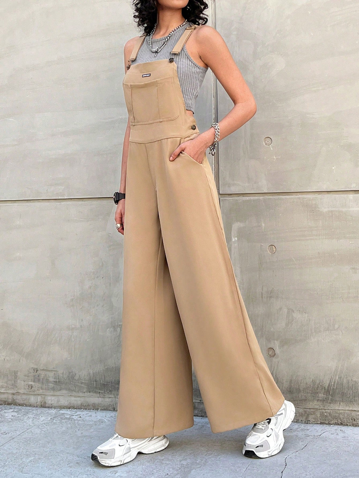 Ladies' Bib Jumpsuit With Slash Pockets