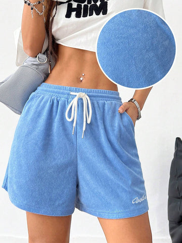 Coolane Ladies' Comfortable Embroidered Drawstring Waist Summer Shorts