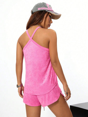 Ladies' Must-Have Street Fashion Towel Fabric Embroidered Flower Top & Hot Shorts Set