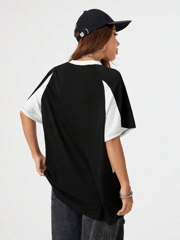 Coolane Ladies Short Sleeve Round Neck Oversized Tee Shirt With Printed Racing Car Letter