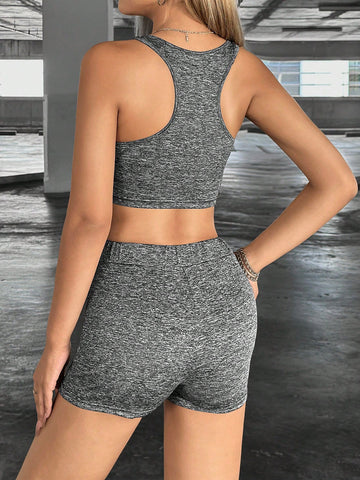 Letter Back Crop Top And Shorts Set