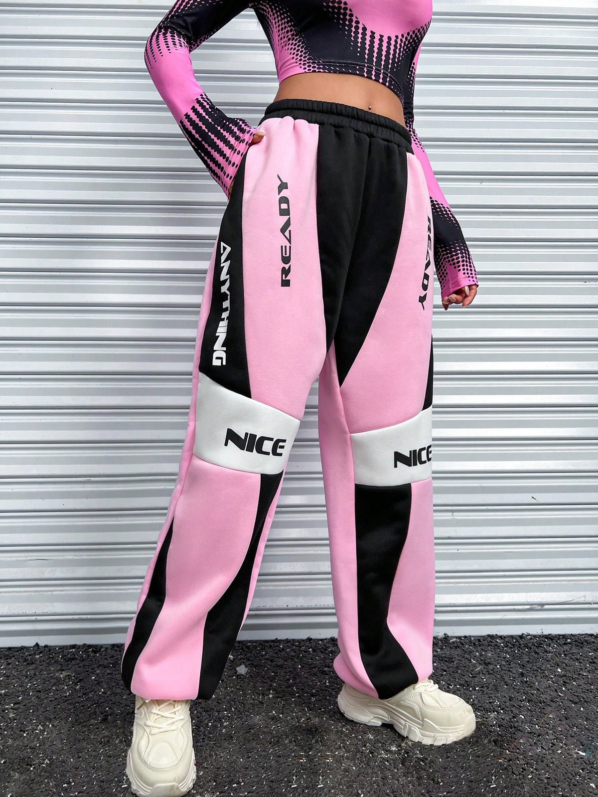 Coolane Letter Graphic Colorblock Slant Pocket Sweatpants