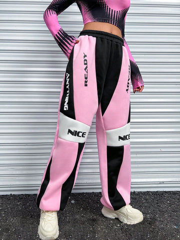 Coolane Letter Graphic Colorblock Slant Pocket Sweatpants