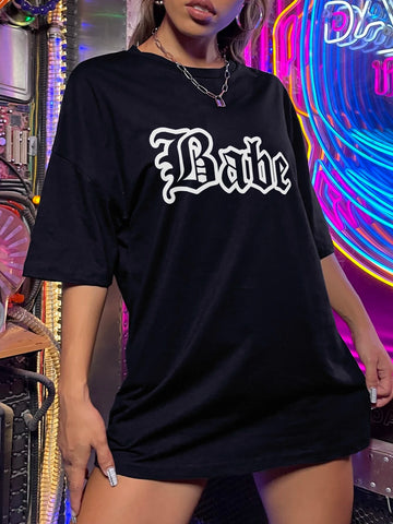 Letter Graphic Drop Shoulder Oversized Tee
