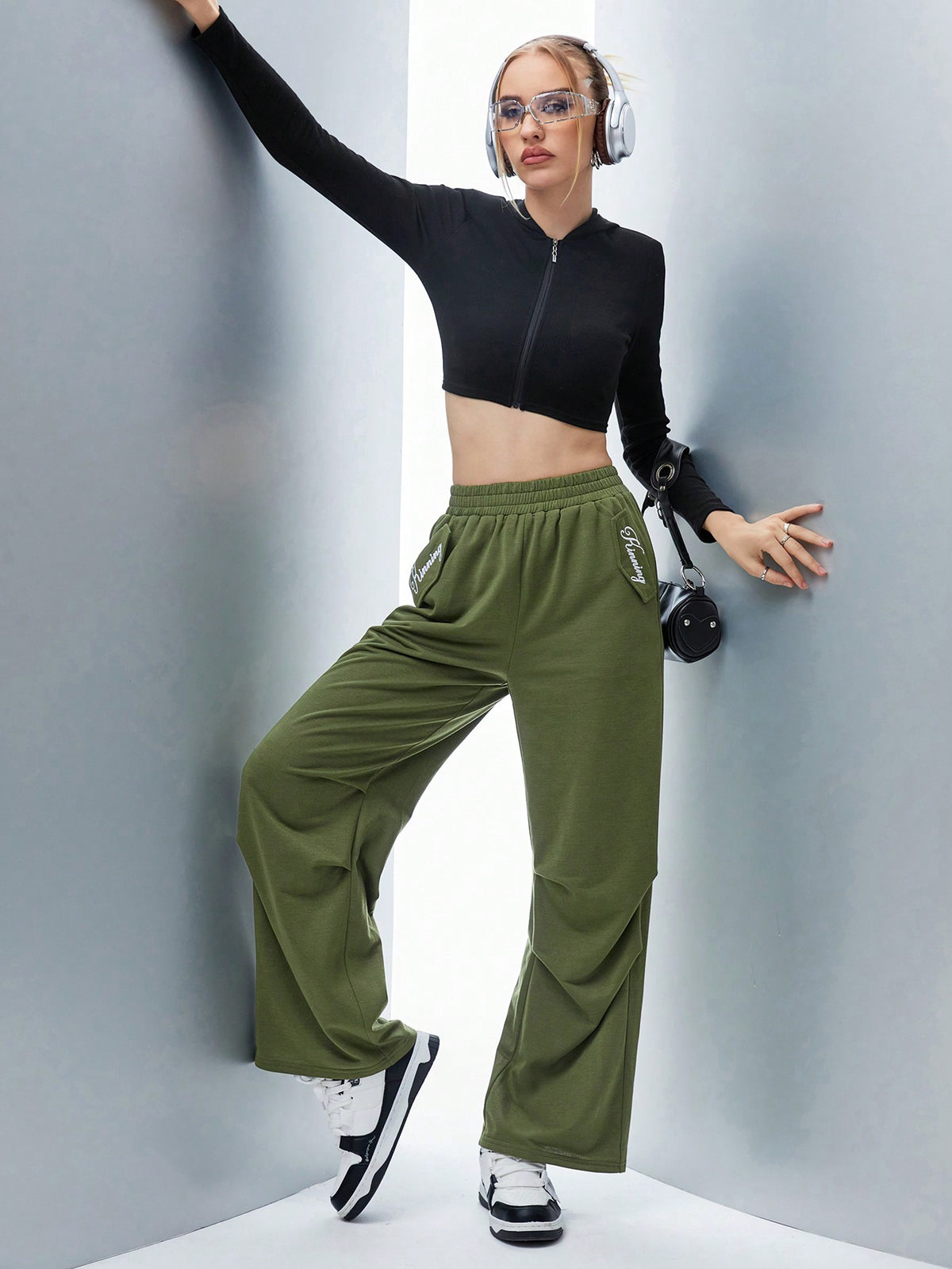 Coolane Letter Graphic Slant Pocket Ruched Sweatpants