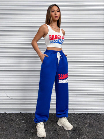 Letter Graphic Tank Top & Drawstring Waist Sweatpants