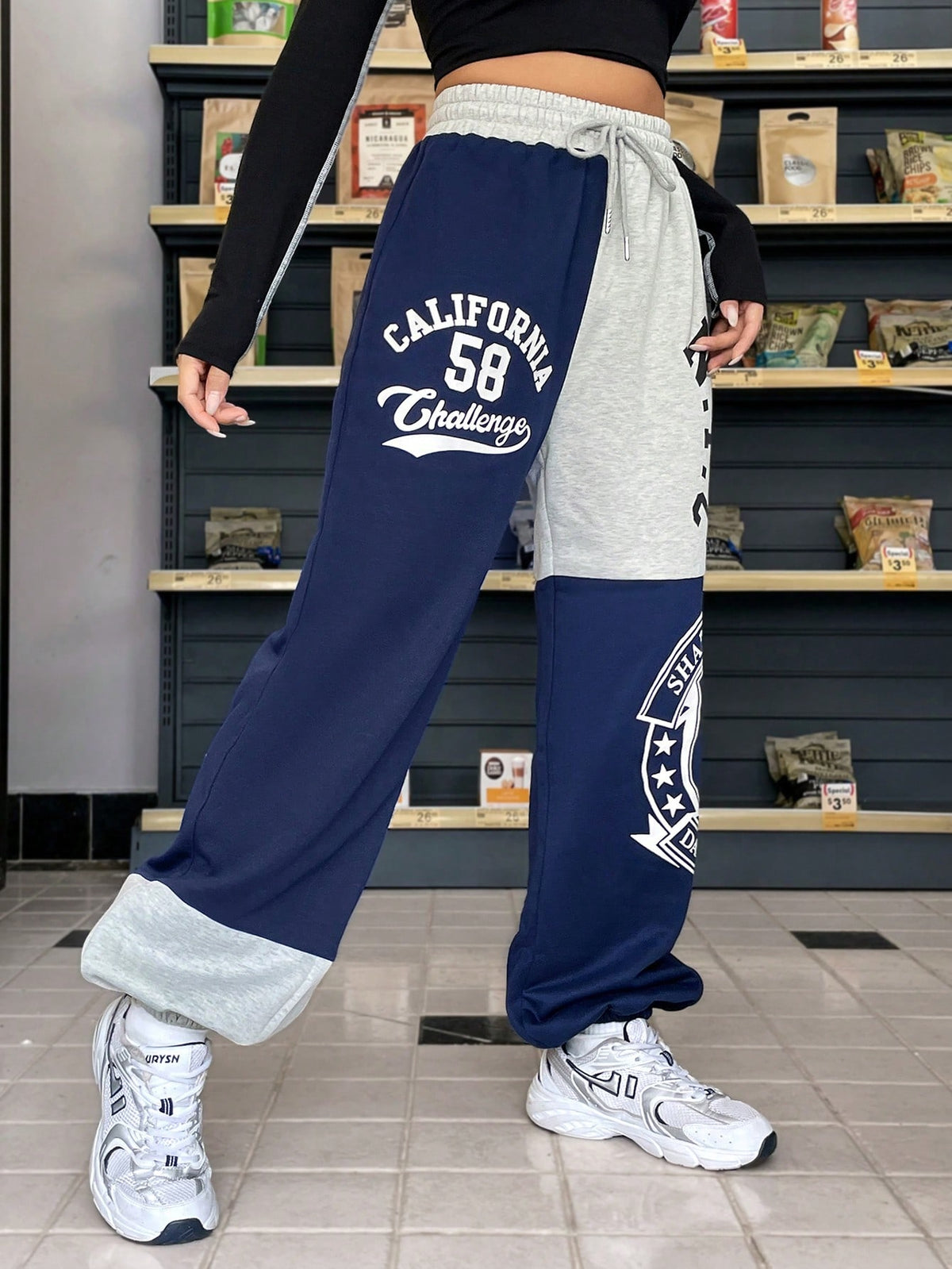 Coolane Letter Graphic Two Tone Drawstring Waist Sweatpants