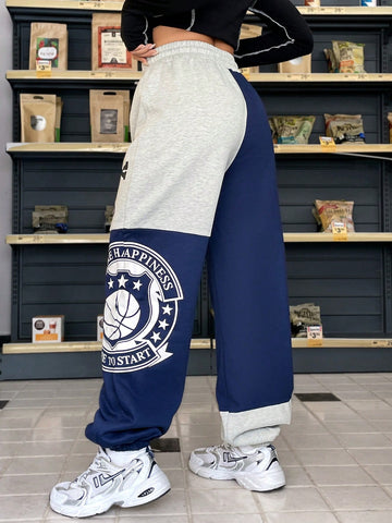 Coolane Letter Graphic Two Tone Drawstring Waist Sweatpants