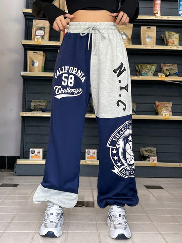 Coolane Letter Graphic Two Tone Drawstring Waist Sweatpants