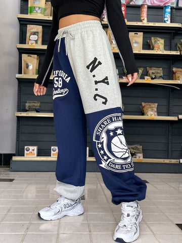 Coolane Letter Graphic Two Tone Drawstring Waist Sweatpants