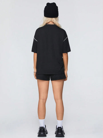 Letter Patchwork T-Shirt And Shorts With Outer Seam