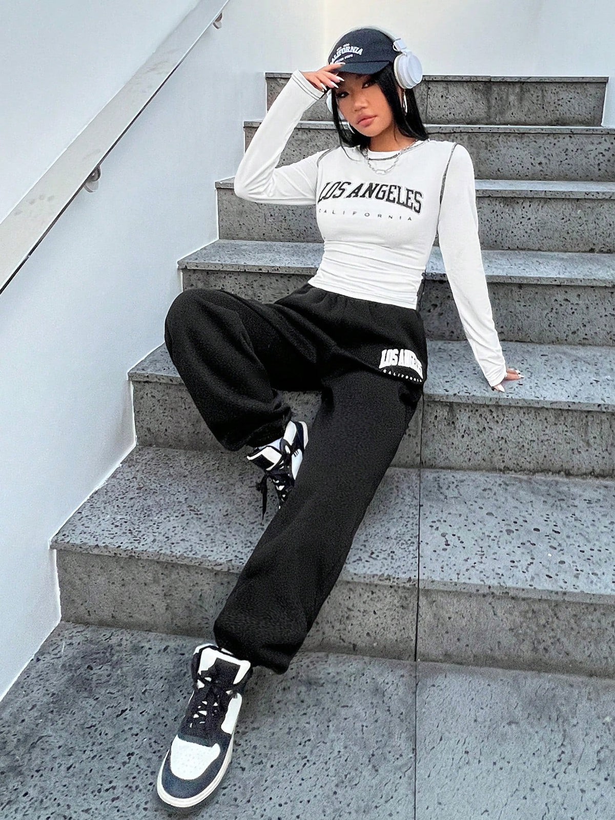 Letter Printing Round Neck Top And Pants Set