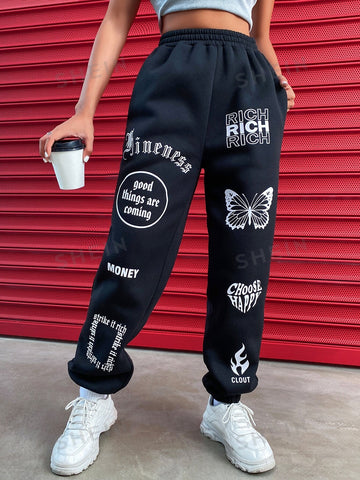 Coolane Letter & Butterfly Print Sweatpants
