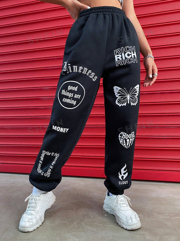 Coolane Letter & Butterfly Print Sweatpants