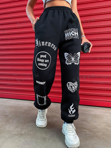 Coolane Letter & Butterfly Print Sweatpants