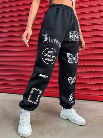 Coolane Letter & Butterfly Print Sweatpants