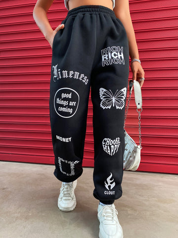 Coolane Letter & Butterfly Print Sweatpants