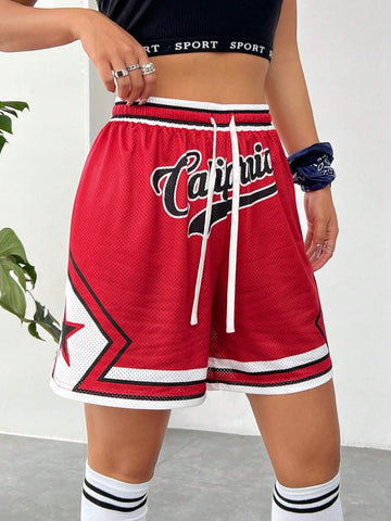 Coolane Loose Fit Letter Print Knee-Length Shorts