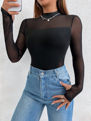 Mesh Patchwork Sexy Bodysuit