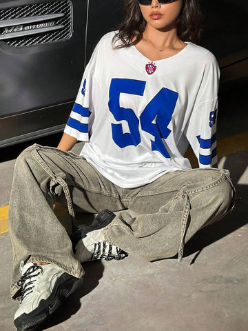 Coolane Number Printed V-Neck Short Sleeve T-Shirt