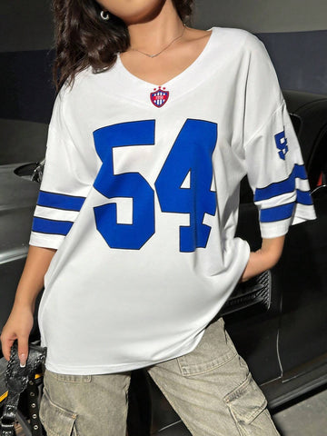 Coolane Number Printed V-Neck Short Sleeve T-Shirt