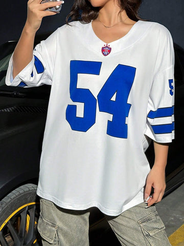 Coolane Number Printed V-Neck Short Sleeve T-Shirt