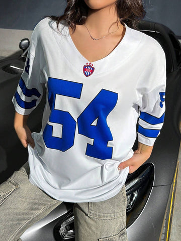 Coolane Number Printed V-Neck Short Sleeve T-Shirt