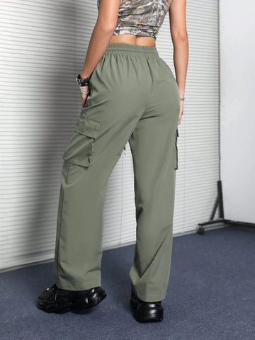 Coolane Oolane Street Style Casual Drawstring Waist Flap Pocket Cargo Pants